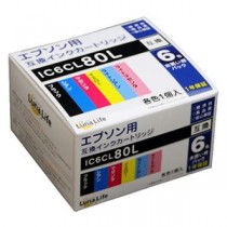(まとめ)ワールドビジネスサプライ 【Luna Life】 エプソン用 互換インクカートリッジ IC6CL80L 6本パック LN EP80/6P【×2セット】