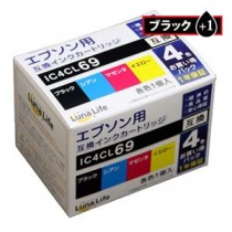 (まとめ)ワールドビジネスサプライ 【Luna Life】 エプソン用 互換インクカートリッジ IC4CL69 69ブラック1本おまけ付き 5本パック LN EP69/4P BK+1【×3セット】