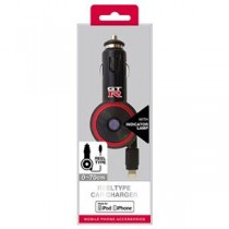 (まとめ)NISSAN 公式ライセンス品 GT-R REEL CAR CHARGER FOR IPHONE BLACK NRMDJ-R1BK【×2セット】