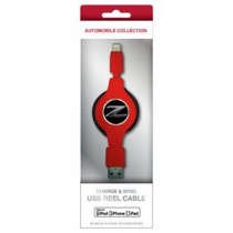 (まとめ)NISSAN 公式ライセンス品 FAIRLADY Z CHARGE ＆ SYNC USB REEL CABLE FOR IPHONE RED NZMUJ-R1RD【×2セット】