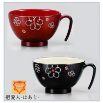 スープカップ　セット　【花】 春慶＆溜　 彩美手付汁椀（手描） 会津若松漆器　