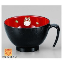 スープカップ　 ふくろう（手描）手付 黒 会津若松漆器
