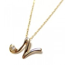 イニシャル ネックレス ダイヤモンド ネックレス 一粒 0.01ct K18 ゴールド 文字 N ダイヤネックレス ペンダント