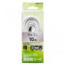 （まとめ） ミヨシ 電話用モジュラーコード 6極2芯 白 10m DC-210／WH 【×5セット】
