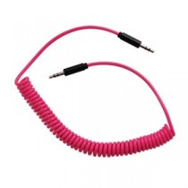 （まとめ） オーディオケーブル カール式 ステレオケーブル 45cm ～ 1m AUX端子接続 3.5mmステレオミニプラグ ピンク AS-CAMU004 【×5セット】