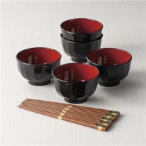 （まとめ） レンジ亀甲汁椀5客揃（鉄木箸付） K20207745 【×2セット】