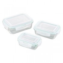 （まとめ） オーブンレンジ対応耐熱ガラス保存容器3pcs K20305335 【×2セット】