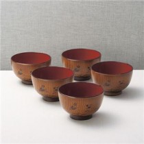 （まとめ） 黄杢 レンジ木目うさぎ彫多用椀5客揃 K20407515 【×2セット】