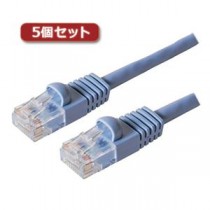 （まとめ）5個セット ミヨシ カテ5eストレートLANケーブル 5m ブルー TWN-505BLX5【×2セット】