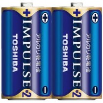(まとめ）東芝 インパルス アルカリ乾電池 単2 2個パック【×10セット】