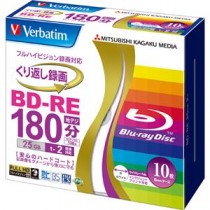 (まとめ) バーベイタム 録画用BD-RE 25GB 2倍速 ワイドプリンターブル 5mmスリムケース VBE130NP10V1 1パック(10枚)  【×10セット】