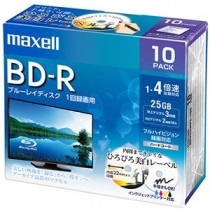 (まとめ) マクセル 録画用BD-R 130分1-4倍速 ホワイトワイドプリンタブル 5mmスリムケース BRV25WPE.10S 1パック(10枚)  【×10セット】
