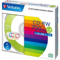 (まとめ) バーベイタム データ用CD-RW700MB 4倍速 5色カラーMIX 5mmスリムケース SW80QM5V1 1パック(5枚)  【×10セット】