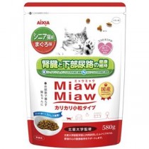 〔まとめ〕 キャットフード ペットフード MiawMiaw カリカリ小粒タイプミドル シニア猫用 まぐろ味 580g 12セット 猫用品【代引不可】