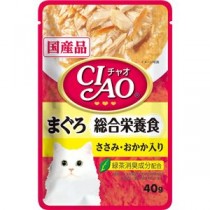 〔まとめ〕 キャットフード ペットフード CIAOパウチ 総合栄養食 まぐろ ささみ・おかか入り 40g 96セット 猫用品 ペット用品【代引不可】