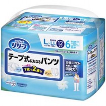 （まとめ）花王 リリーフ テープ式にもなるパンツL-LL 1パック（12枚）【×5セット】