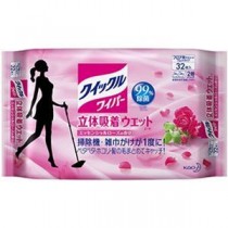 （まとめ）花王 クイックルワイパー立体吸着ウエットシート エッセンシャルローズの香り 1パック（32枚）【×10セット】