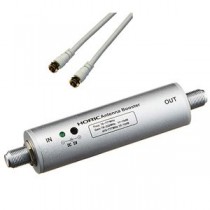 HORIC アンテナブースター 室内・地デジ(UHF/VHF)専用 中継タイプ + アンテナケーブル 1m ホワイト 両側F型ネジ式コネクタ ストレート/ストレートタイプセット HAT-ABS024+HAT10-914SS