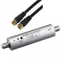HORIC アンテナブースター 室内・地デジ(UHF/VHF)専用 中継タイプ + アンテナケーブル 1m ブラック 両側F型ネジ式コネクタ ストレート/ストレートタイプセット HAT-ABS024+HAT10-SSBK