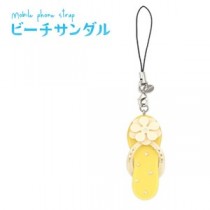 【4個セット】携帯ストラップ ビーチサンダル（イエロー）