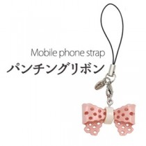 【10個セット】携帯ストラップ パンチングリボン（ピーチ）