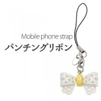 【10個セット】携帯ストラップ パンチングリボン（ホワイト）