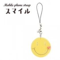 【4個セット】携帯ストラップ スマイル（イエロー）