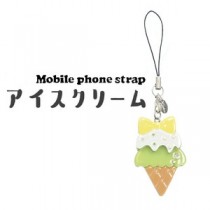 【3個セット】携帯ストラップ アイスクリーム（イエローホワイト）
