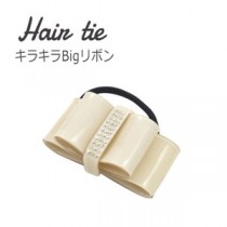 【3個セット】ヘアゴム キラキラBigリボン（ホワイト）