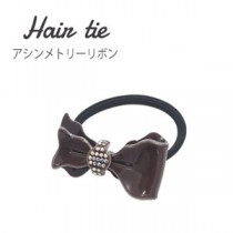 【3個セット】ヘアゴム アシンメトリーリボン（ブラウン）