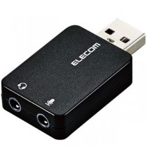 (まとめ) エレコム オーディオ変換アダプタ USB-φ3.5mm オーディオ出力 マイク入力 直挿し コンパクト ブラック USB-AADC01BK 【×2セット】