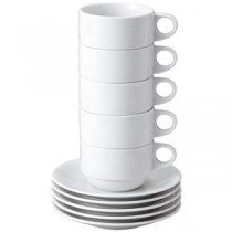 (まとめ) ピーアンドエス スタッキングコーヒー碗皿(5客入り) 【×10セット】