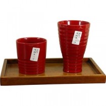 木製焼酎カップセット 朱塗 トレー付 B8138548