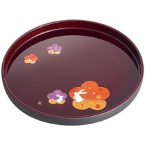 紀州塗 宴うさぎ 溜塗丸盆(尺丸) 6144-048