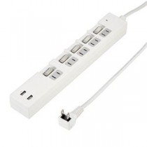 YAZAWA 個別スイッチ付5AC2USB3.4A 2m ホワイト Y02KS752WH2U