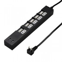 YAZAWA 個別スイッチ付5AC2USB3.4A 2m ブラック Y02KS752BK2U
