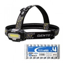 GENTOS COB(面発光)LED搭載ヘッドライト コンブレーカー + アルカリ乾電池 単4形10本 CB-443D+HDLR03/1.5V10P