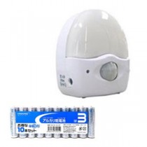 YAZAWA 3LEDミニ赤外線センサーライト3灯 + アルカリ乾電池 単3形10本パックセット SE40+HDLR6/1.5V10P