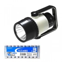 YAZAWA 乾電池式 暗闇でも見つけやすいLEDライト＆ランタン + アルカリ乾電池 単3形10本パックセット BL104LPBBK+HDLR6/1.5V10P