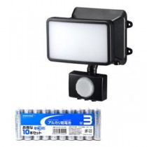 YAZAWA 乾電池式 3WLED センサーライト 1灯 + アルカリ乾電池 単3形10本パックセット SLR3LEB+HDLR6/1.5V10P