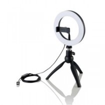 エレコム LEDリングライト/16cm/ミニ三脚スタンド付き/3色モード/10段階調光/USB給電/ブラック DE-L02BK