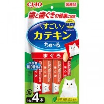（まとめ） CIAO すごいカテキンちゅ～る まぐろ 14g×4本 （ペットフード・猫用） 【×10セット】