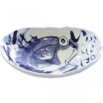 夕立窯 めでたい どーんと楕円鉢(木箱入) 青鯛 C5112019