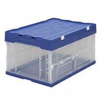 アイリスオーヤマ ハード折りたたみコンテナ フタ一体型 40L ブルー／クリア HDOH-40L-BL／CL
