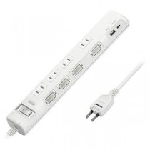 サンワサプライ 節電タップ 2P形状 6個口 1m ホワイト TAP-B108UC-1W