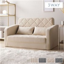 3WAYソファベッド アイボリー ダイヤキルト 2人掛け 組立品