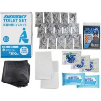 災害対策トイレセット15回分 抗菌剤入凝固剤・排便処理袋、水に流せるペーパー、収納外袋・除菌アルコールウェットティッシュ、トイレポンチョ C6018537
