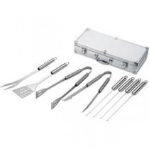 BBQの達人セット 串×4、アルミケース(8×37×16.2cm)・ターナー・ピック・炭用トング・食材用トング×各1 B1010514