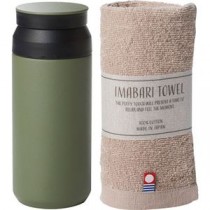 AMli HOME ボトル340ml&今治タオル オリーブ ボトルφ6.5×16.7cm、ウォッシュタオル34×30cm C6129714