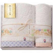 今治タオル 和布小紋 バスタオル&フェイスタオル パープル バスタオル60×120cm、フェイスタオル34×75cm B1086559